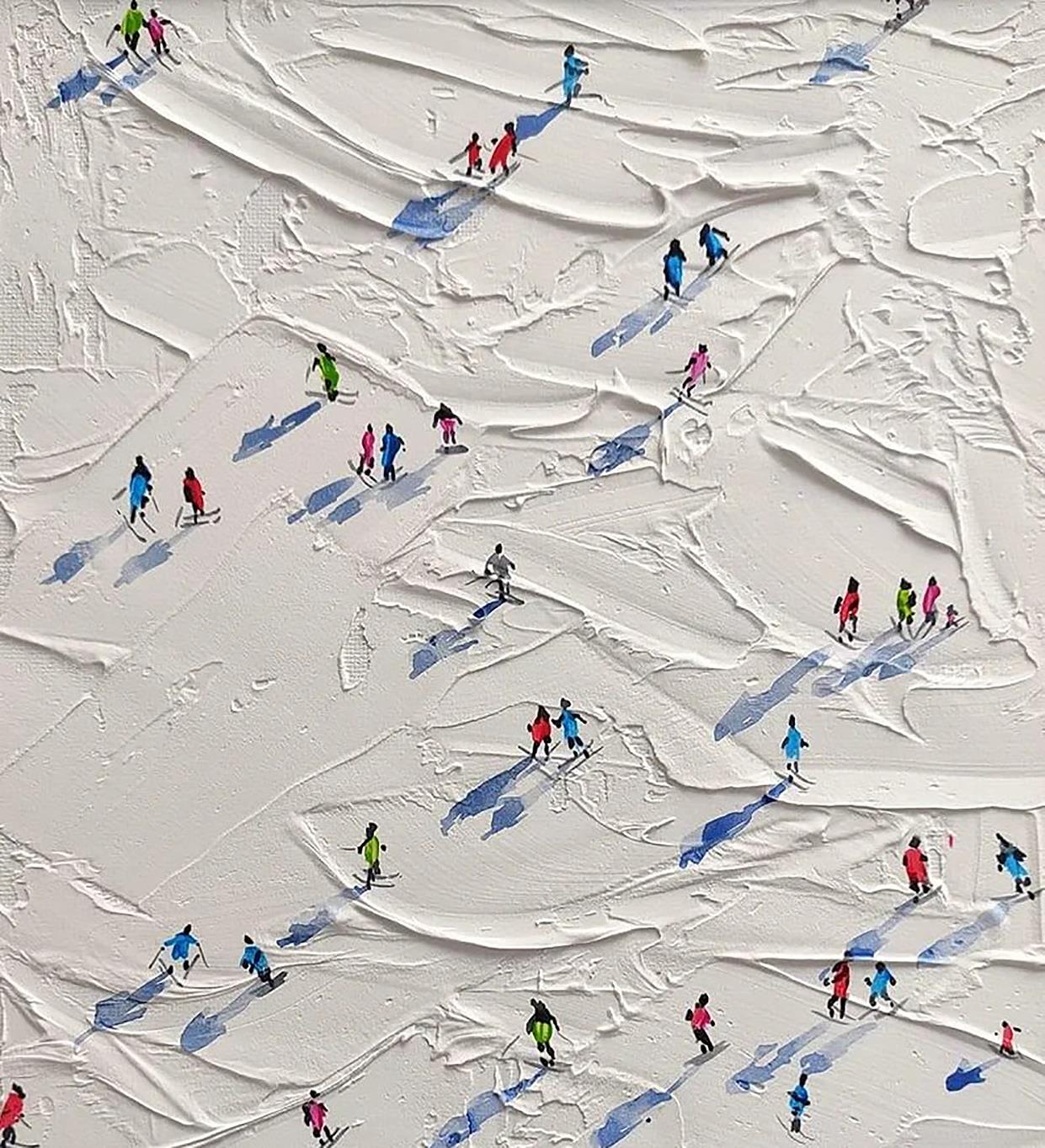 Skier on Snowy Mountain Wall Art Sport White Snow Skiing Room Decor by Knife 04 Oil Paintings